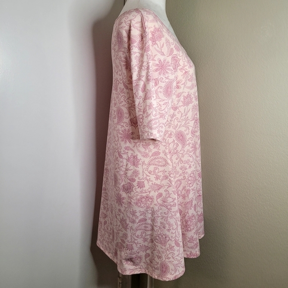 LuLaRoe Pink with Designs, Slit On Sides Short Sleeves Size Medium - Picture 2 of 8